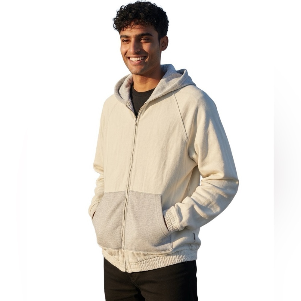 TOPMAN Men’s Gray on Gray Zip-Up Canvas Jacket with Hood Oversized Size XS